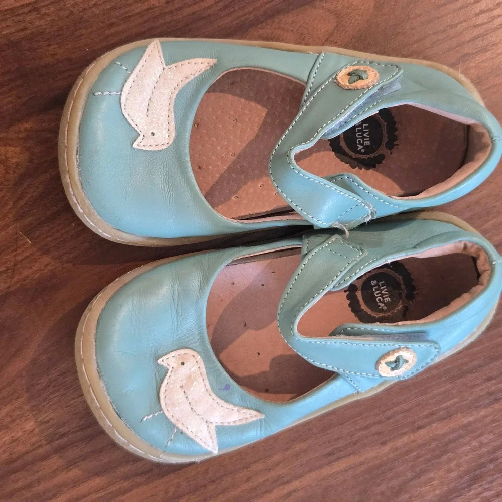 Livie & Luca Turquoise Blue Leather Bird Mary Jane Shoes Kids Girls Size 9